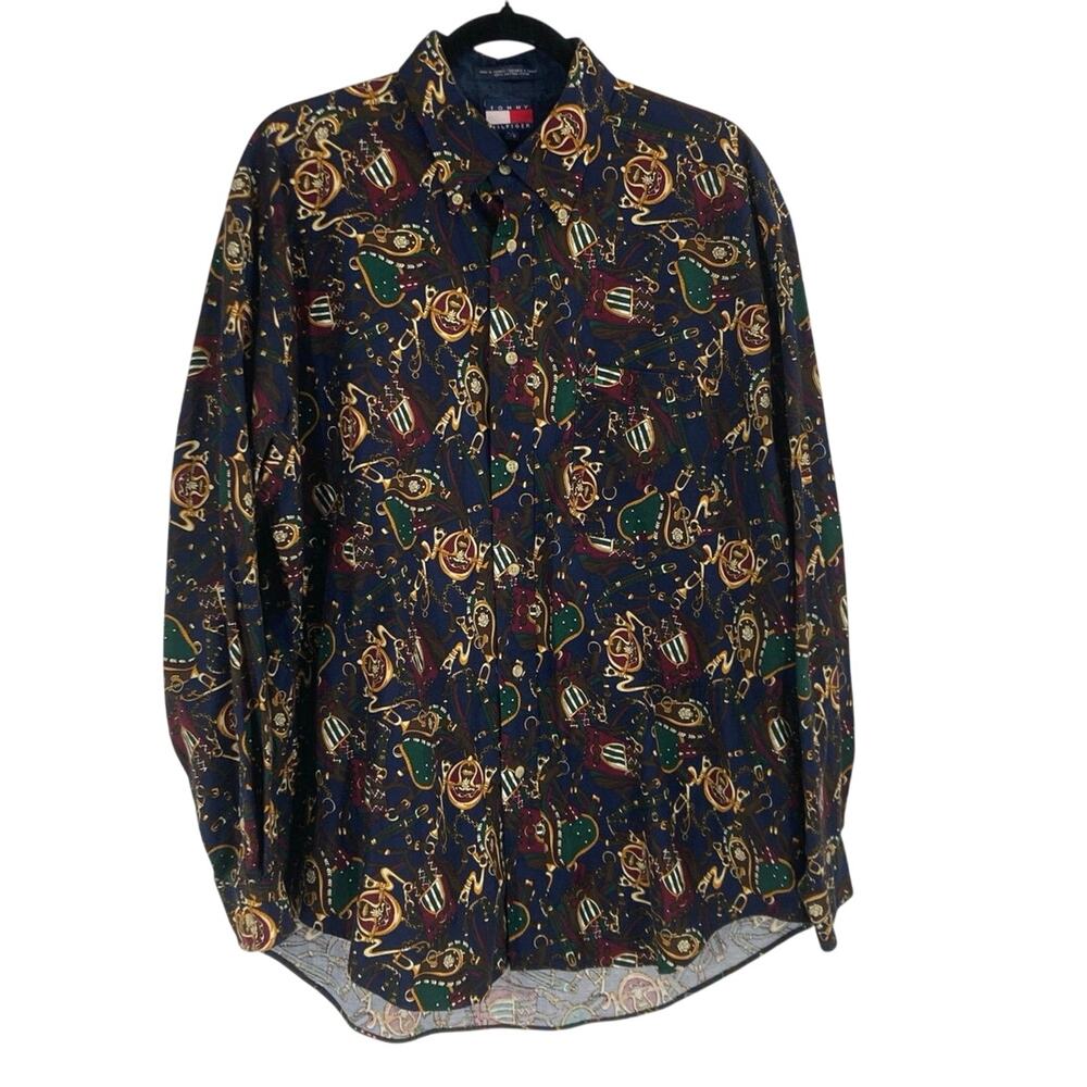 VTG Tommy Hilfiger Equestrian Western Saddle Old Money Button Up Mens Lg 90s
